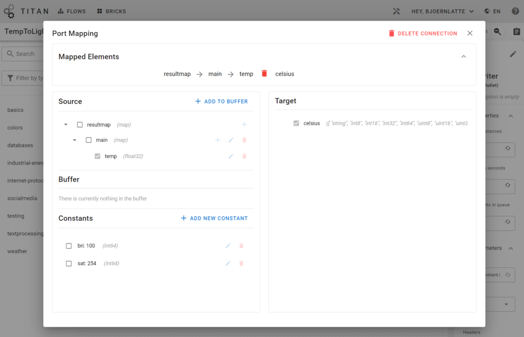 Port mapping at JSONParser output port